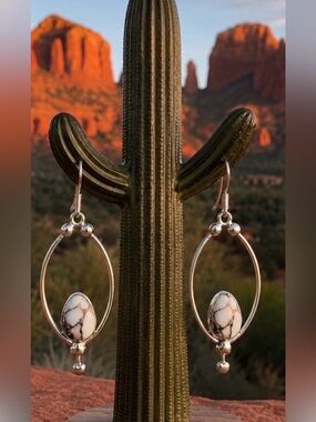 Earrings Wild Horse Turquoise 925 Sterling Silvet Dangle Long Southwestern